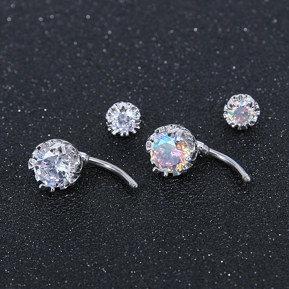 Flower-Crown-Belly-Button-Ring-Zirconia-Belly-Navel-Piercing-Jewelry-white-silver