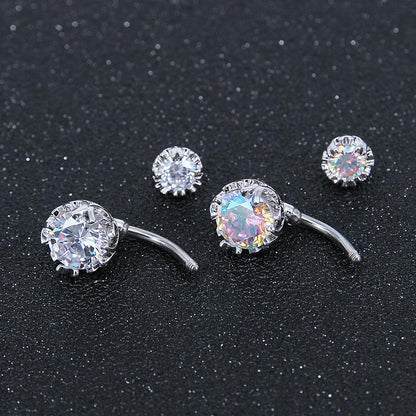 Flower-Crown-Belly-Button-Ring-Zirconia-Belly-Navel-Piercing-Jewelry-white-silver