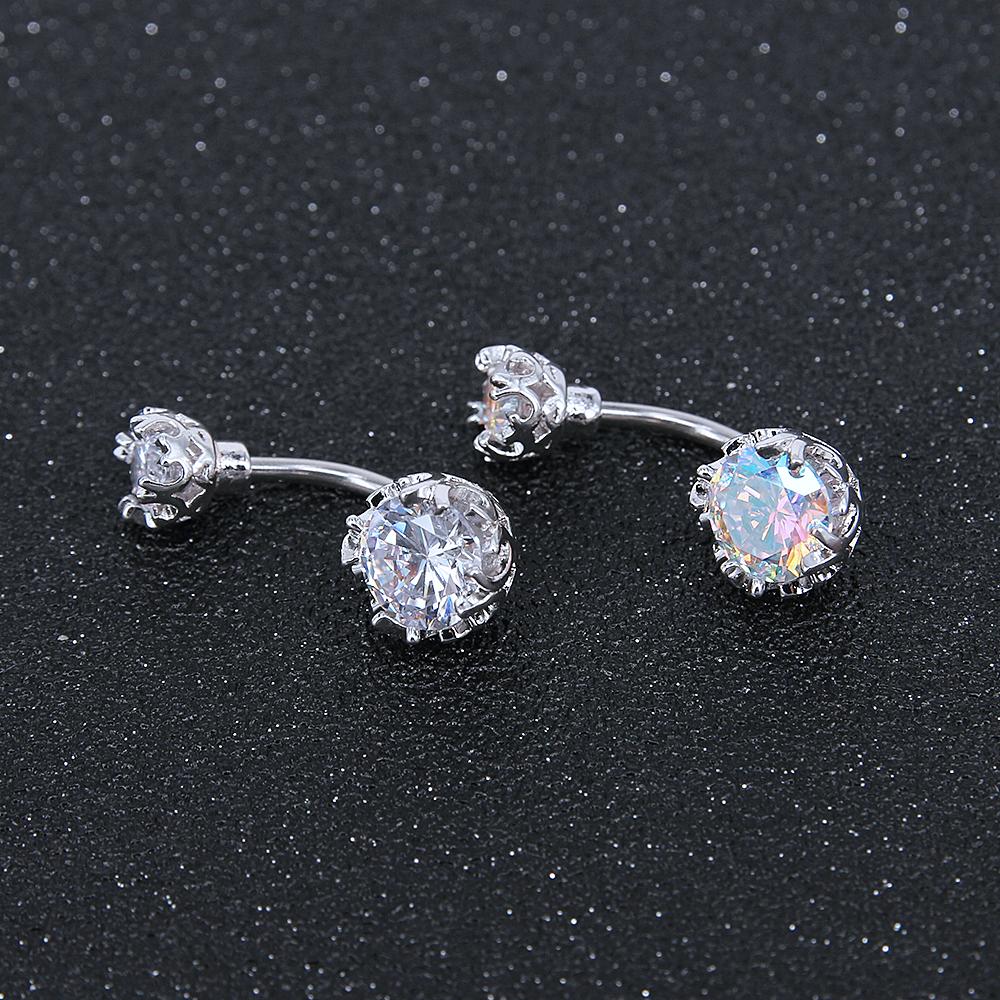 Flower-Crown-Belly-Button-Ring-Zirconia-Belly-Navel-Piercing-Jewelry-white-silver