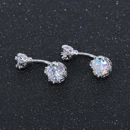 Flower-Crown-Belly-Button-Ring-Zirconia-Belly-Navel-Piercing-Jewelry-white-silver