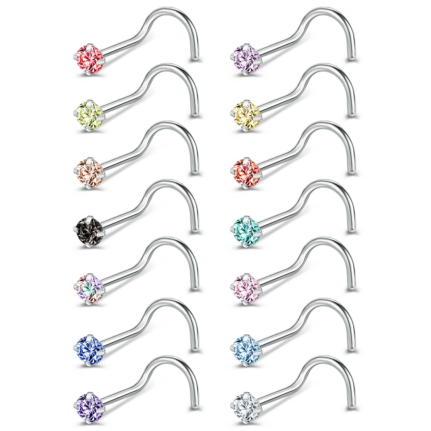 14Pcs/Set Nose Studs Piercing Surgical Steel Screws Nose Rings-Economic Set