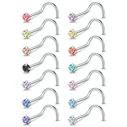 14Pcs/Set Nose Studs Piercing Surgical Steel Screws Nose Rings-Economic Set