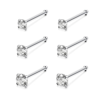 6Pcs/Set Silver Nose Stud Rings Crystal Nose Bone Piercing-Economic Set