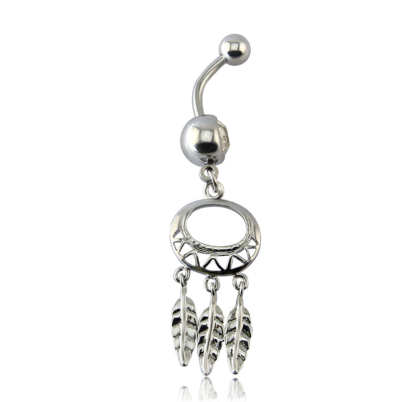 14g-Leaf-DangleBelly-Rings-Round-Stainless-Steel-Navel-Piercing-Jewelry