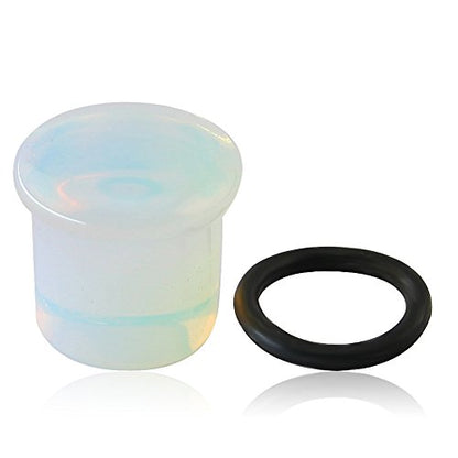 ZS Single Flare Clear Opalite Moonstone Ear Plugs and Tunnels with O-Ring Stretcher Expander Pair