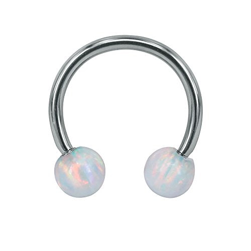 16G Opal Stainless Steel Horseshoe Circular Barbell Nose Septum Hoop Ring Lip Helix Base Piercing