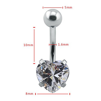 10pcs Round, Heart, Square, Star Cubic Zirconia Belly Button Rings-Economic Set