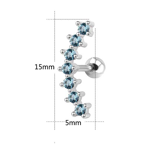 CZ Curve Stud Earrings 316L Stainless Steel Ear Helix Conch Cartilage Piercing