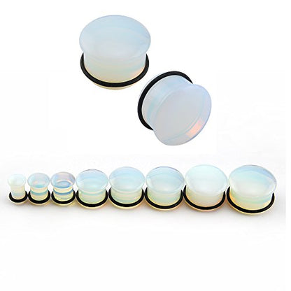 ZS Single Flare Clear Opalite Moonstone Ear Plugs and Tunnels with O-Ring Stretcher Expander Pair