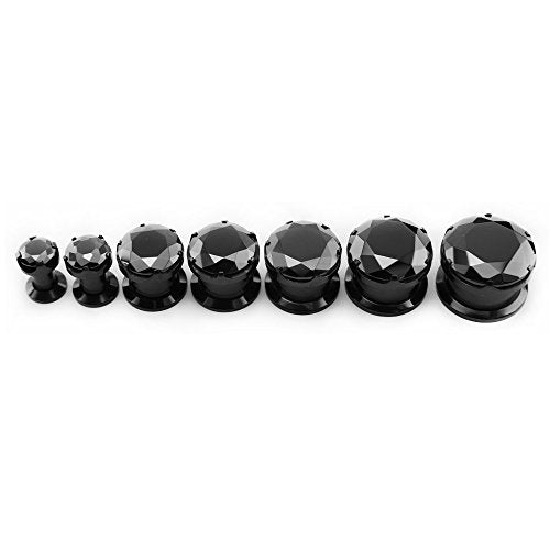 Black CZ Stone Ear Gauges Stainless Steel Screw Plugs Tunnel Ear Expander Stretcher Piercing