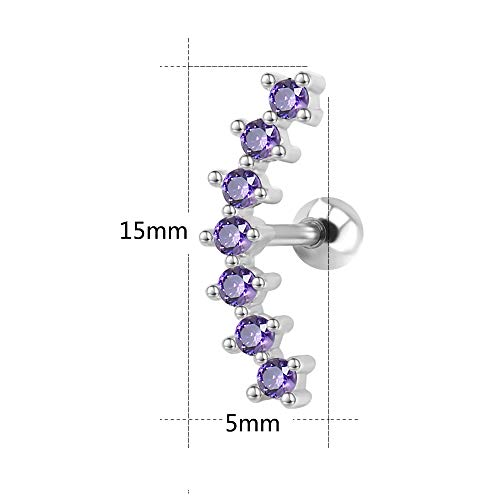 CZ Curve Stud Earrings 316L Stainless Steel Ear Helix Conch Cartilage Piercing