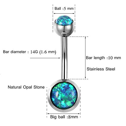 14g Fire Opal Belly Button Rings Surgical Steel Belly Navel Ring