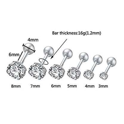 4 Pairs Cubic Zirconia Stud Earrings Tragus Helix Conch Cartilage Piercing Sets -Economic Set