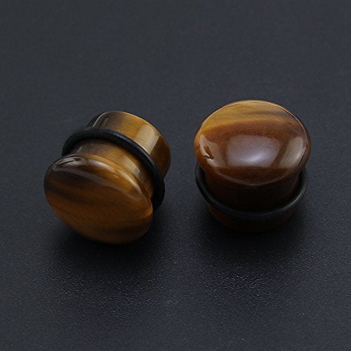 Tiger Eye Natural Stone Brown Ear Plugs Single Flare Ear Gauges Expander with O-Ring