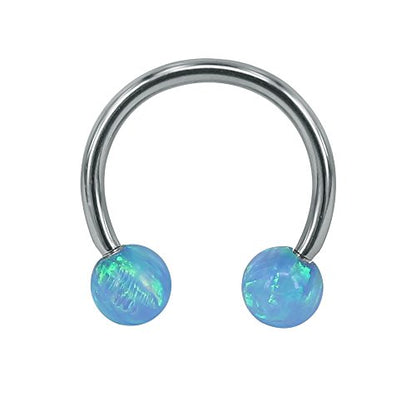 16G Opal Stainless Steel Horseshoe Circular Barbell Nose Septum Hoop Ring Lip Helix Base Piercing