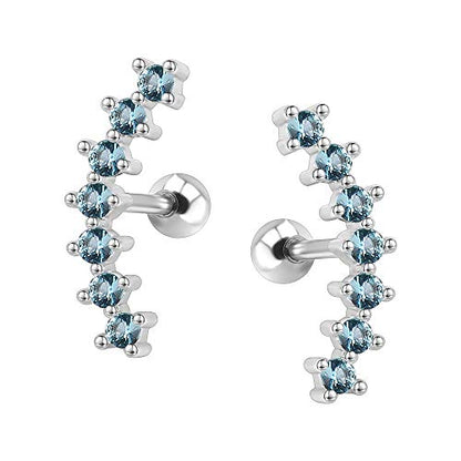 CZ Curve Stud Earrings 316L Stainless Steel Ear Helix Conch Cartilage Piercing