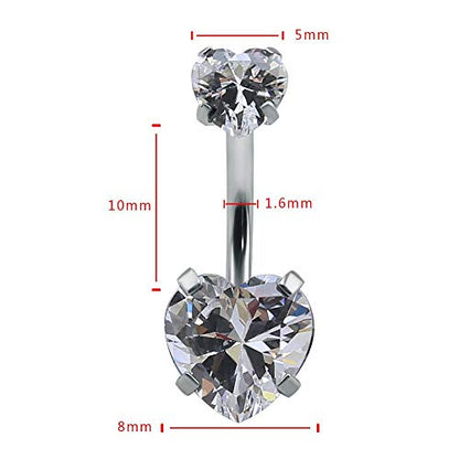 10pcs Round, Heart, Square, Star Cubic Zirconia Belly Button Rings-Economic Set