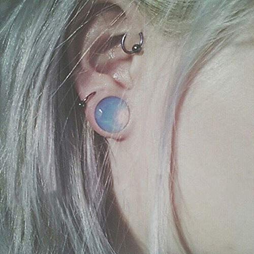 ZS Single Flare Clear Opalite Moonstone Ear Plugs and Tunnels with O-Ring Stretcher Expander Pair