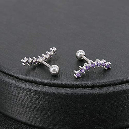 CZ Curve Stud Earrings 316L Stainless Steel Ear Helix Conch Cartilage Piercing