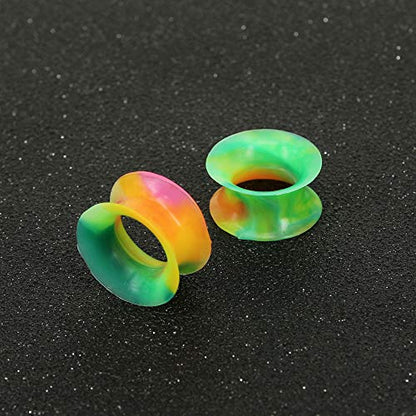 9 Pairs Thin Silicone Flexible Colorful Ear Tunnels Double Flared Expander Ear Gauges-Economic Set