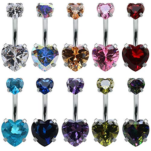 10pcs Round, Heart, Square, Star Cubic Zirconia Belly Button Rings-Economic Set