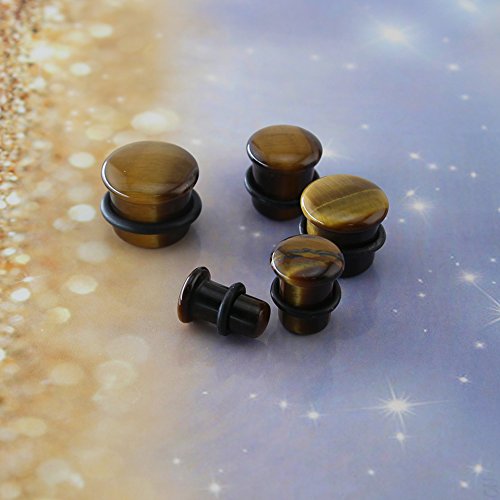 Tiger Eye Natural Stone Brown Ear Plugs Single Flare Ear Gauges Expander with O-Ring