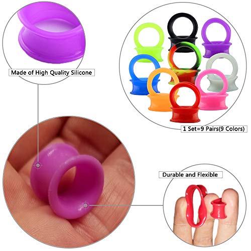 9 Pair Silicone Flexible Thin Ear Plugs Tunnels Double Flared Expander Ear Gauges-Economic Set