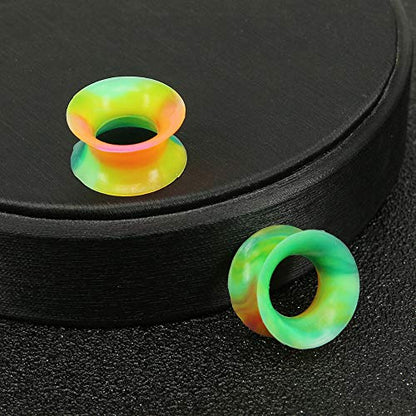 9 Pairs Thin Silicone Flexible Colorful Ear Tunnels Double Flared Expander Ear Gauges-Economic Set