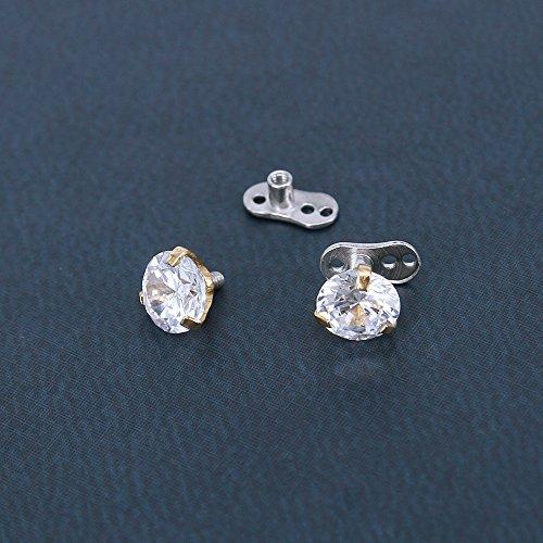 2Pcs 14g Surgical Steel Cubic Zirconia Dermal Anchor Micro Dermals Piercing