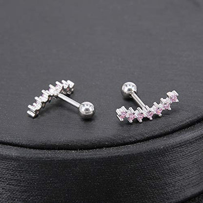 CZ Curve Stud Earrings 316L Stainless Steel Ear Helix Conch Cartilage Piercing