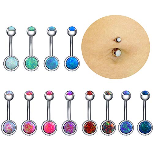 14g Fire Opal Belly Button Rings Surgical Steel Belly Navel Ring