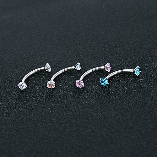 8Pcs 16G Stainless Steel Cubic Zirconia Curved Barbell Eyebrow Ring Daith Rook Piercing-Economic Set