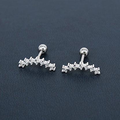 CZ Curve Stud Earrings 316L Stainless Steel Ear Helix Conch Cartilage Piercing