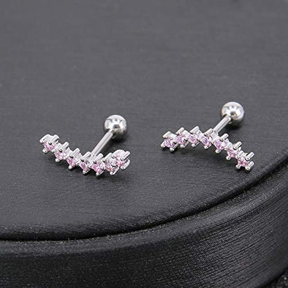 CZ Curve Stud Earrings 316L Stainless Steel Ear Helix Conch Cartilage Piercing