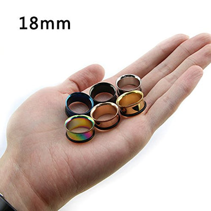 6 Pairs 316 Stainless Steel Single Flare Tunnels Ear Gauges with Silicone O-Rings-Economic Set