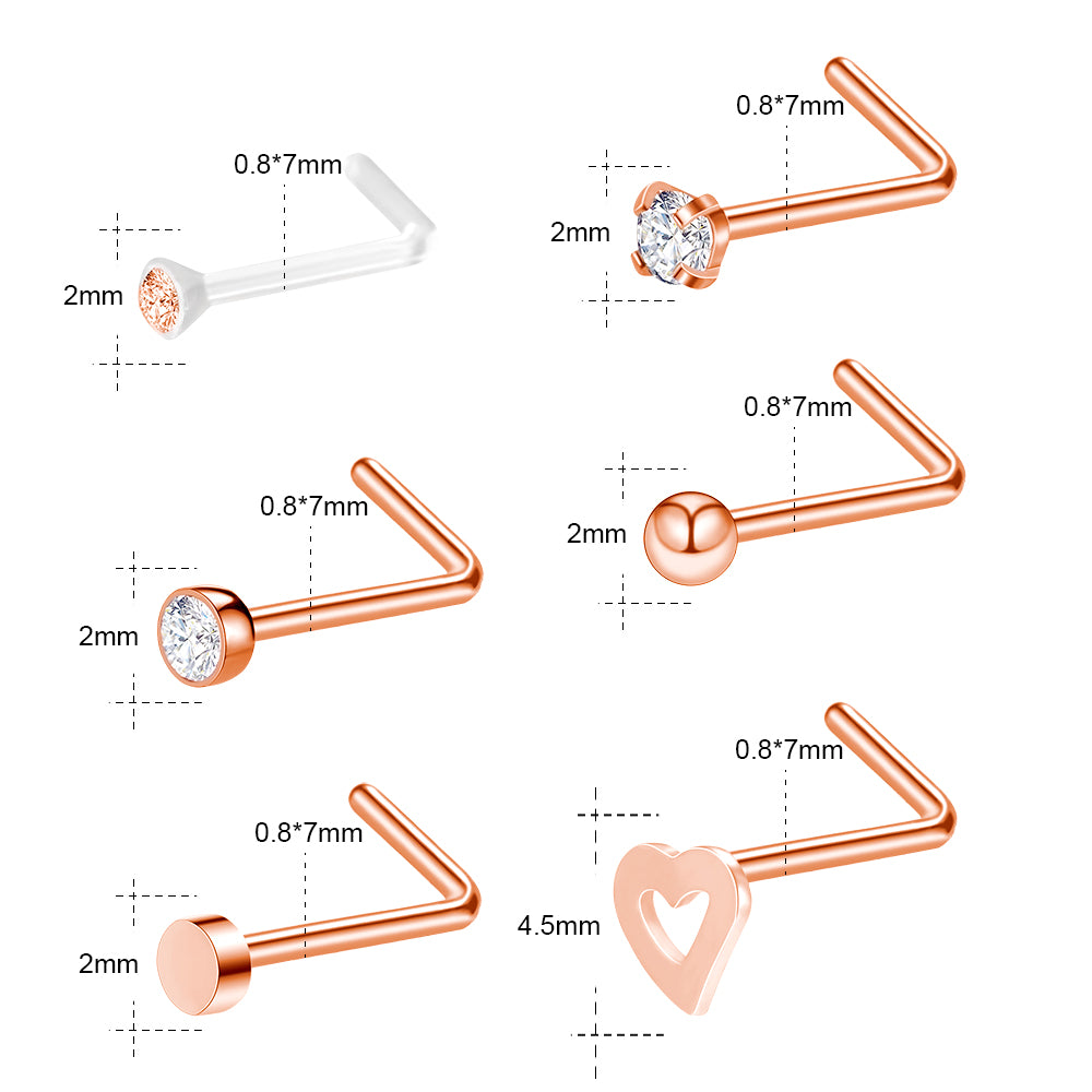 6Pcs-Set-Rose-Gold-L-Shaped-Nose-Stud-Rings-Clear-Bioflex-Nose-Piercing-Economic-Set