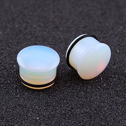 ZS Single Flare Clear Opalite Moonstone Ear Plugs and Tunnels with O-Ring Stretcher Expander Pair