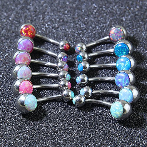 14g Fire Opal Belly Button Rings Surgical Steel Belly Navel Ring