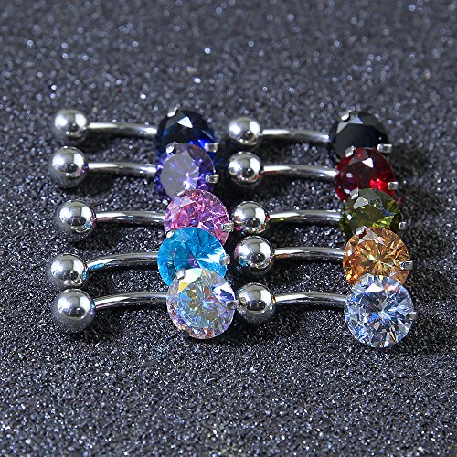 10pcs Round, Heart, Square, Star Cubic Zirconia Belly Button Rings-Economic Set