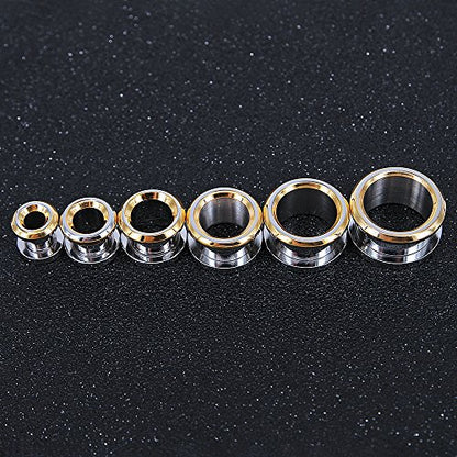 Golden Bevel Edge Flesh Ear Tunnel Plug Ear Gauges Expanders Body Jewelry