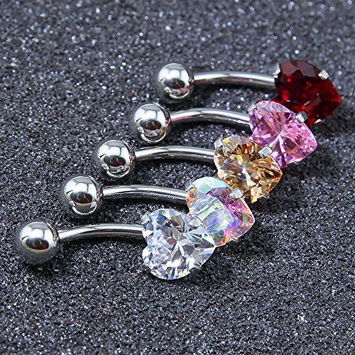 10pcs Round, Heart, Square, Star Cubic Zirconia Belly Button Rings-Economic Set