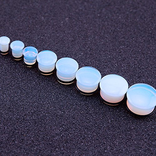 ZS Single Flare Clear Opalite Moonstone Ear Plugs and Tunnels with O-Ring Stretcher Expander Pair