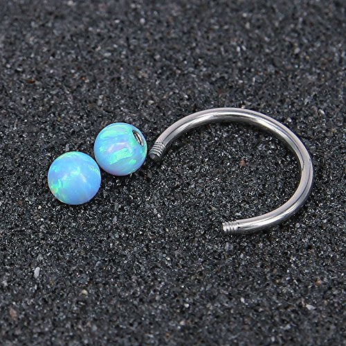 16G Opal Stainless Steel Horseshoe Circular Barbell Nose Septum Hoop Ring Lip Helix Base Piercing