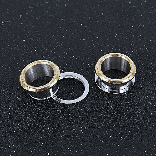 Golden Bevel Edge Flesh Ear Tunnel Plug Ear Gauges Expanders Body Jewelry