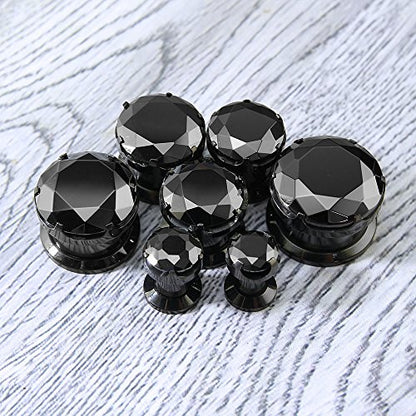 Black CZ Stone Ear Gauges Stainless Steel Screw Plugs Tunnel Ear Expander Stretcher Piercing