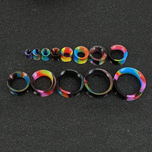 9 Pairs Thin Silicone Flexible Colorful Ear Tunnels Double Flared Expander Ear Gauges-Economic Set