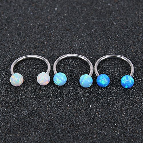 16G Opal Stainless Steel Horseshoe Circular Barbell Nose Septum Hoop Ring Lip Helix Base Piercing