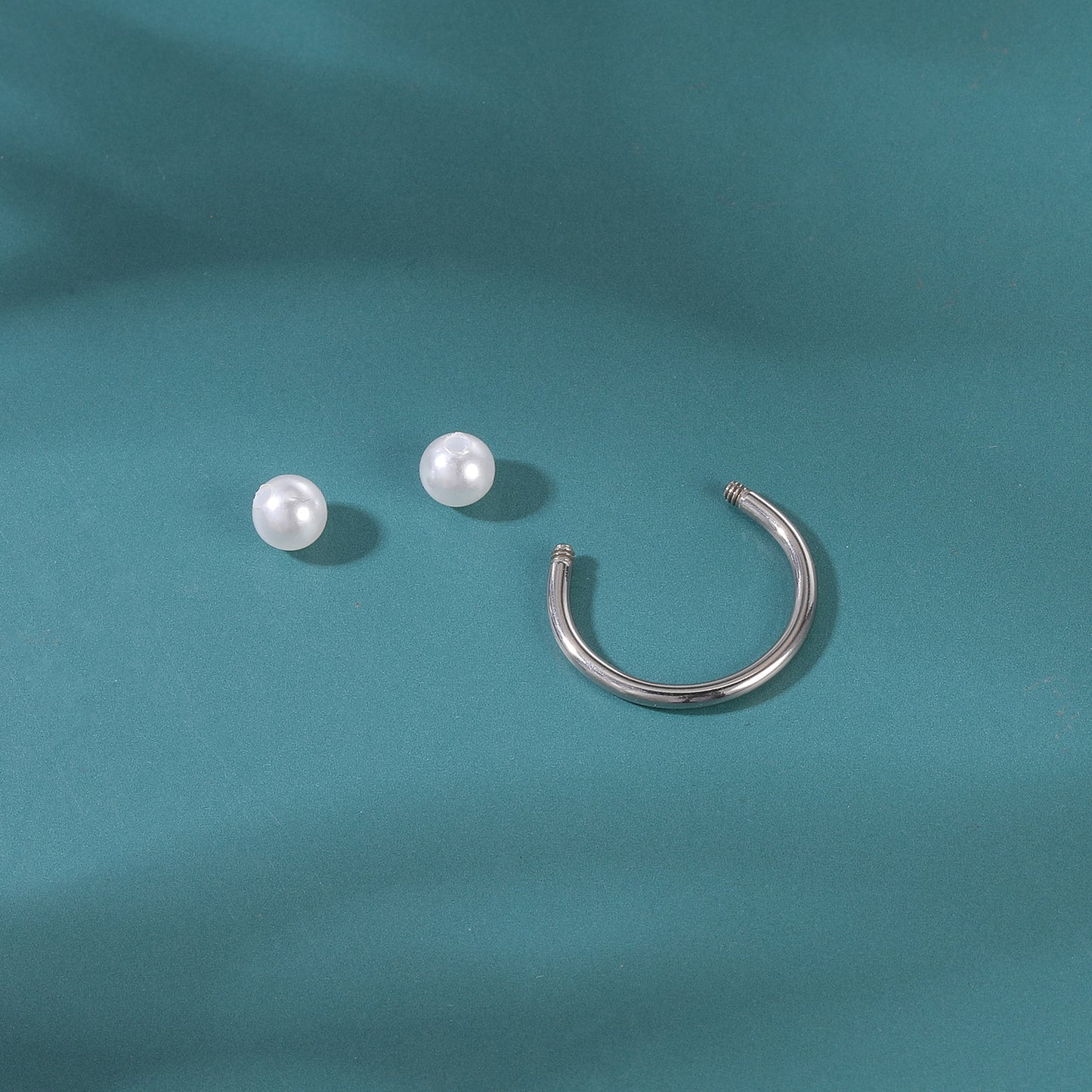 2pcs 14G Pearl Nipple Barbell Ring Horse Shoe Nipple Piercing