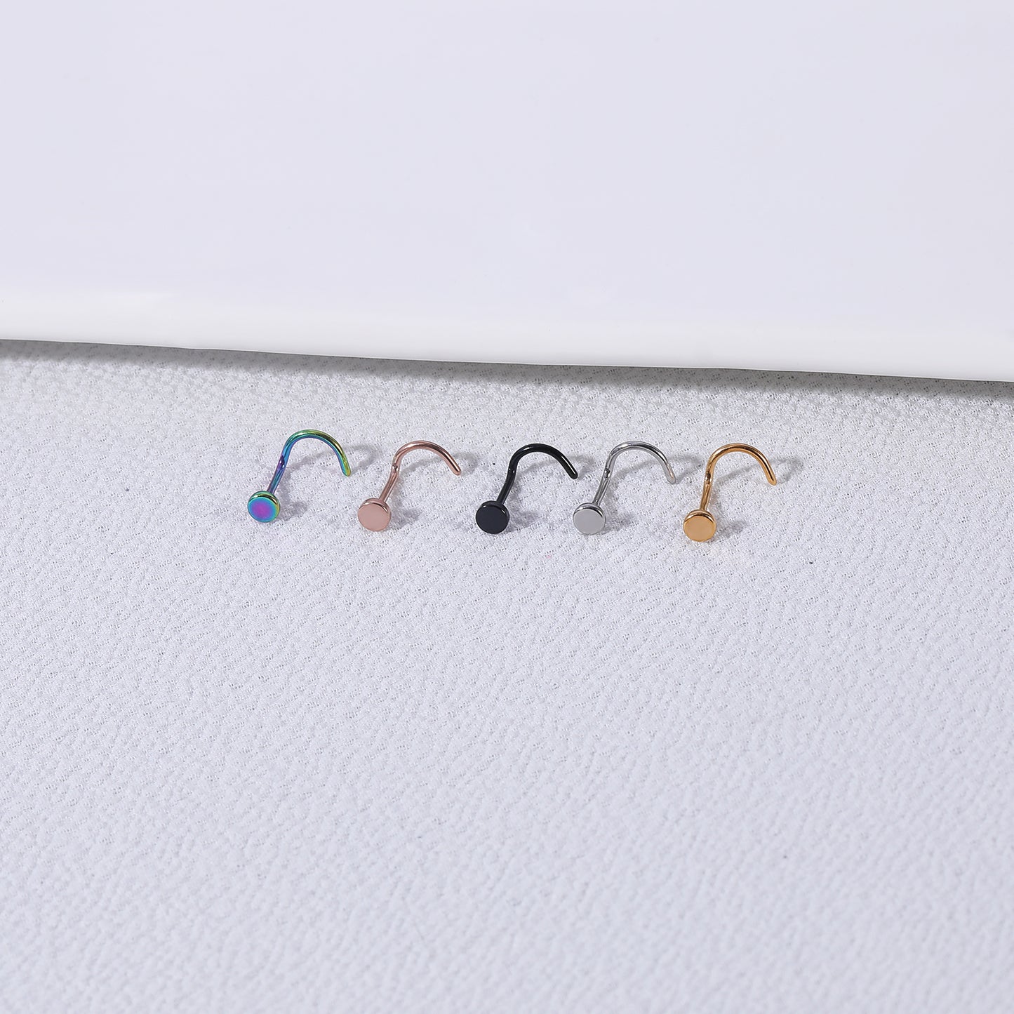 5Pcs/Set 20g Round Flat Nose Ring Piercing Corkscrew Nose Stud