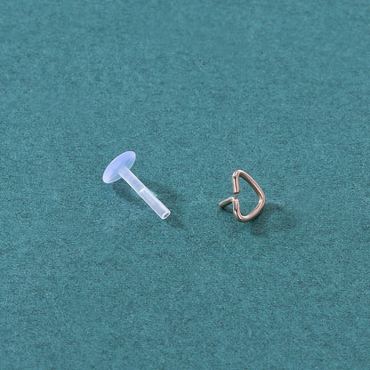 16G Rose Gold & Sliver Heart Shape Labret Rings Arcylic Conch Tragus Helix Monroe Lip Piercing